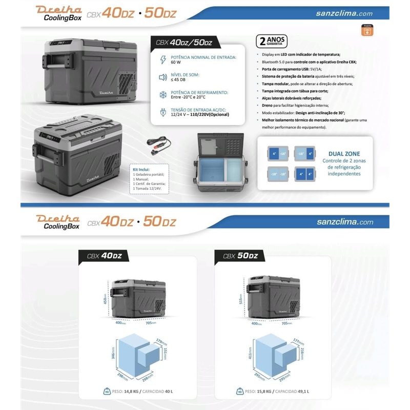 Geladeira Portátil Automotiva Dreiha CBX 40DZ Dual Zone 40L
