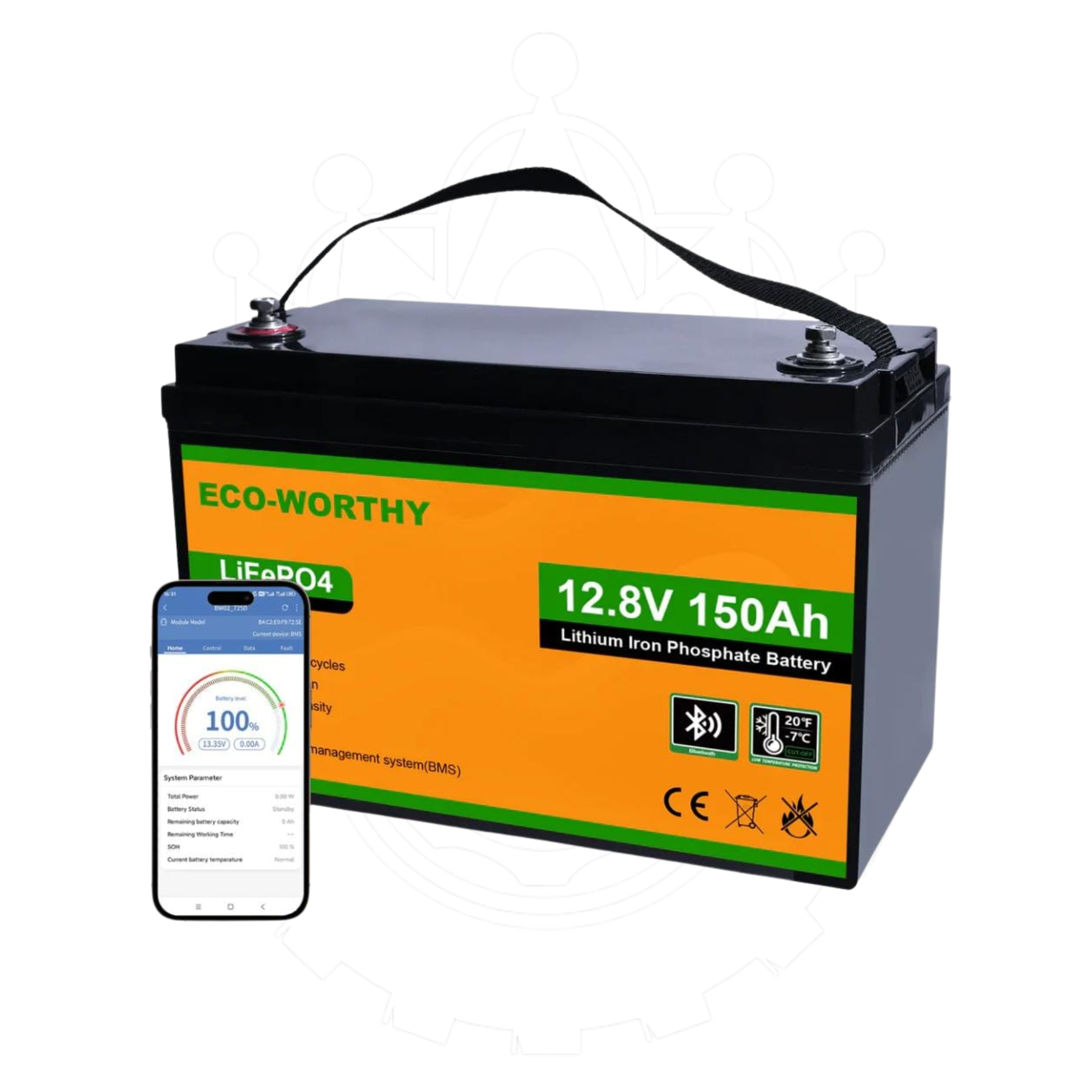 LiFePO４ 12V 150Ａh バッテリ－ Bateria de Lítio LiFePO4 12V 150Ah Eco Worthy | King4x4 - Frete Rápido