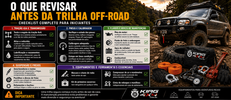 O que revisar antes da trilha off-road: checklist completo para iniciantes